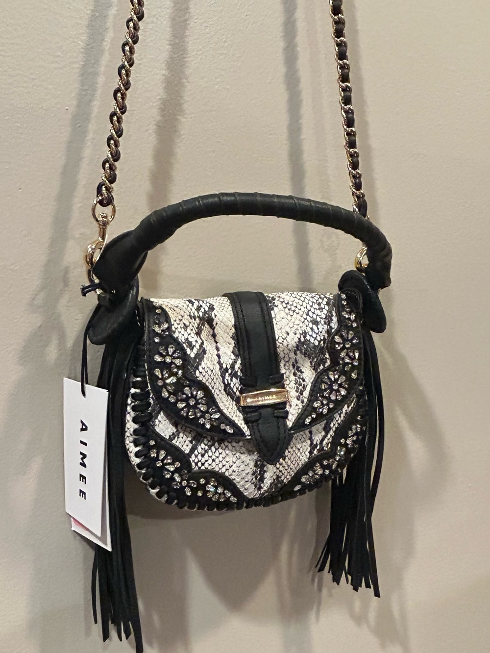 Aimee Vanilla Snake Jeweled Willow Novelty Mini Crossbody - Picture 9 of 13